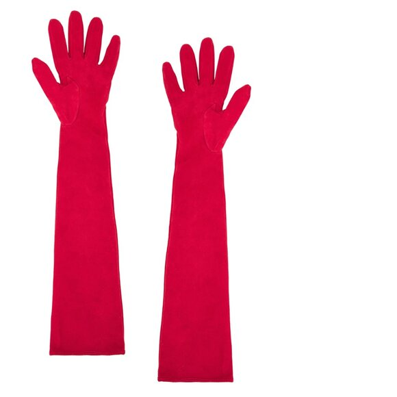 NEW MANOKHI Long Suede Gloves in Red 6.5 - Picture 2 of 2